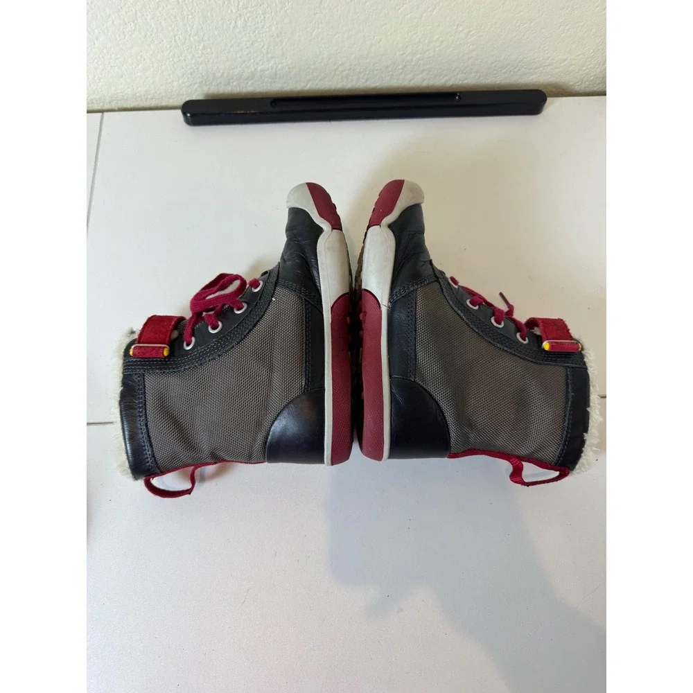 Plae Noel Waterproof Winter Boots Kids 11.5‎ Black Red Faux Fur Insulated